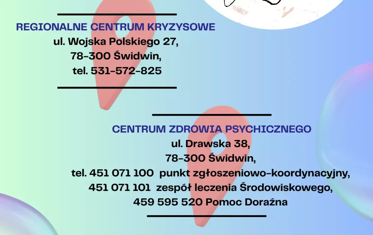 Plakat - bezpłatna pomoc psychologiczna, psychiatryczna na terenie Powiatu Świdwińskiego