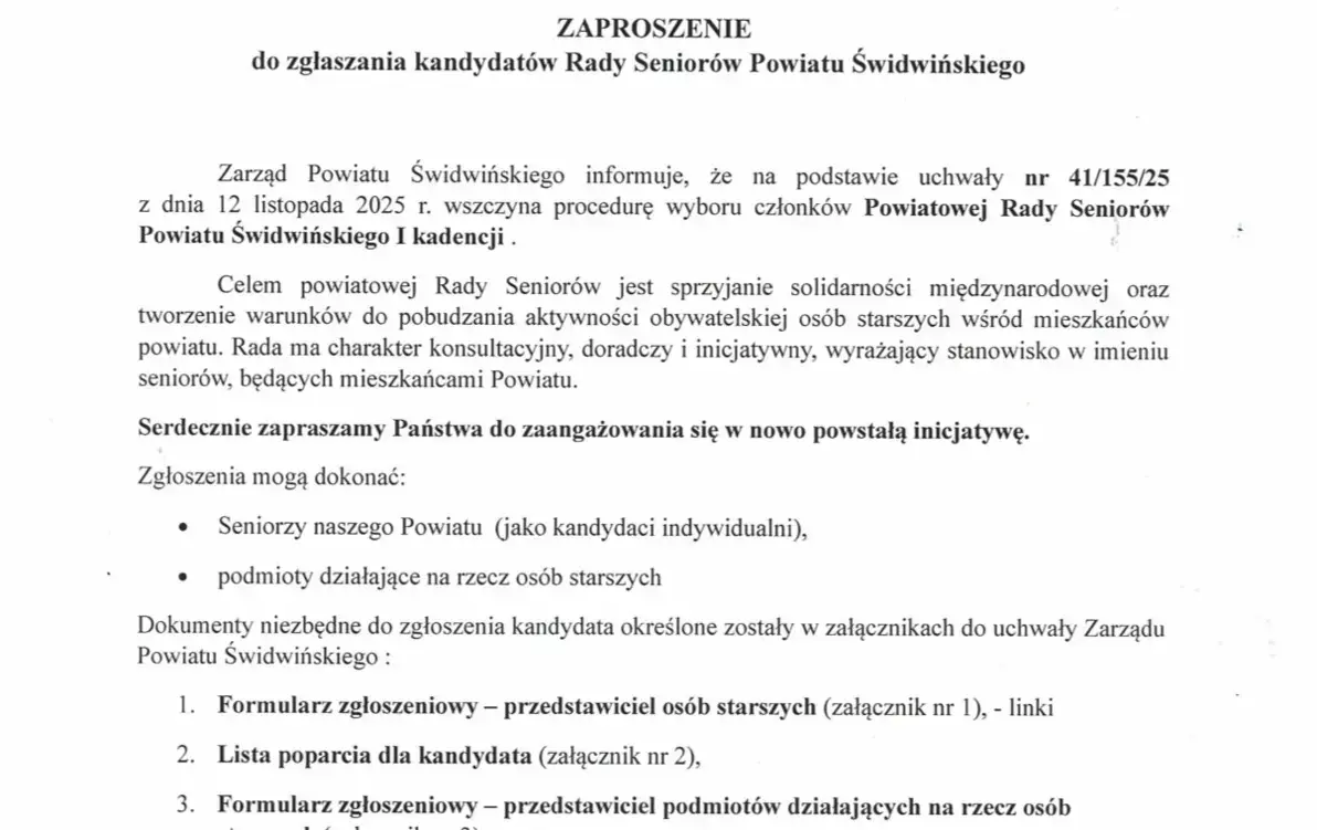 zaproszenie do Rady Seniorów