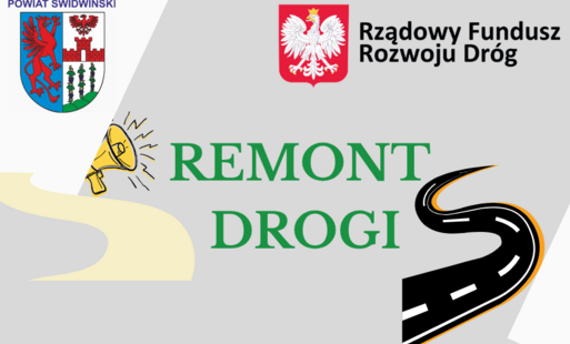 Remont drogi, logoty rfrd, herb powiatu, godło RP
